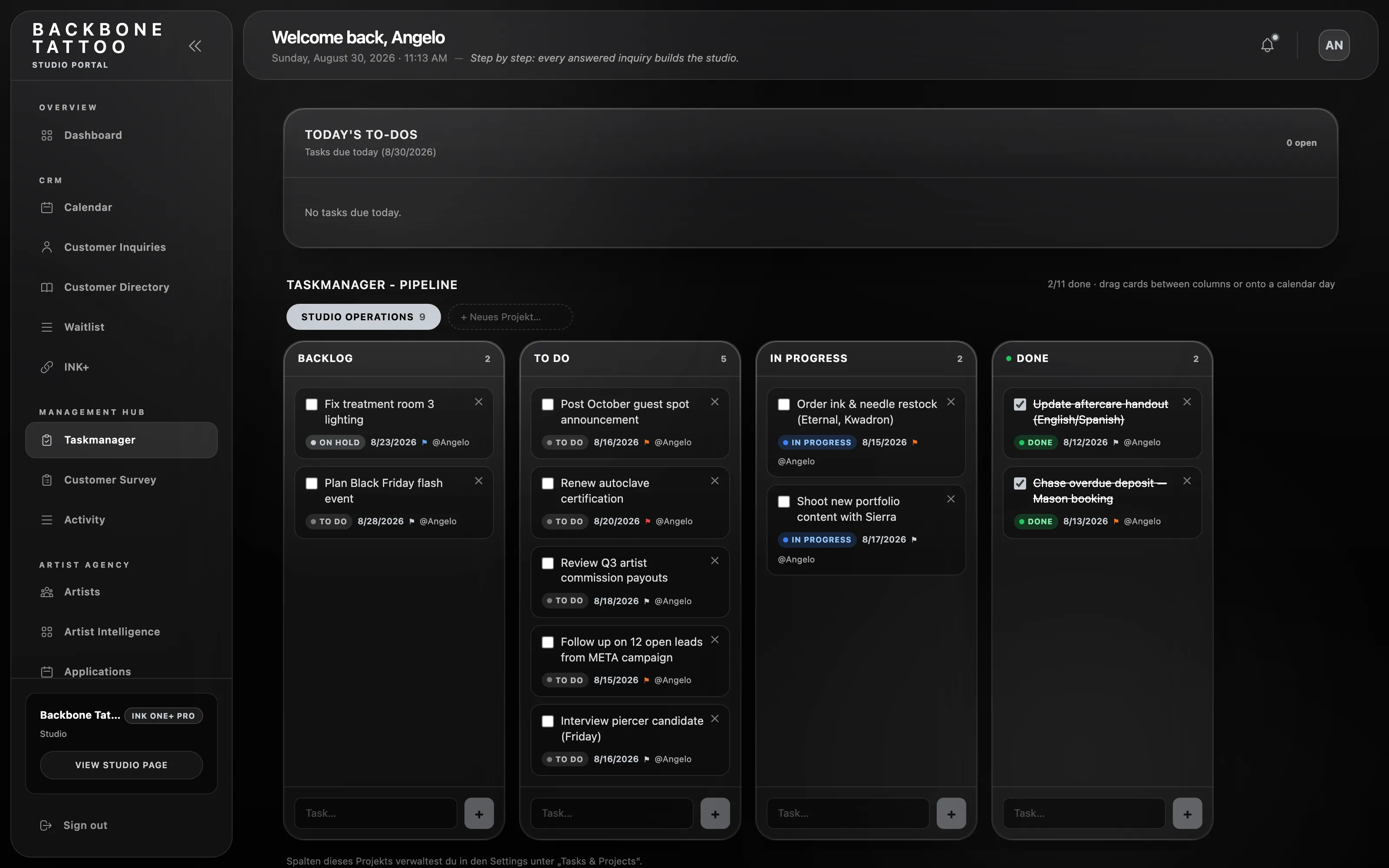 INK One taskmanager boards